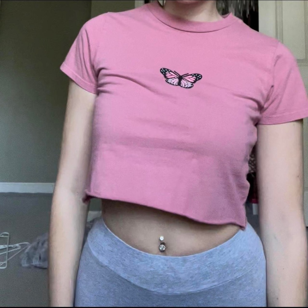 Brandy Melville pink butterfly crop top